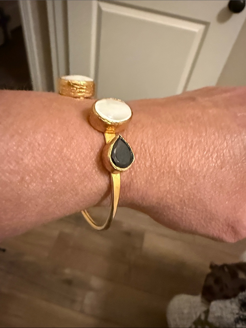 Turkish Gold with White and Black Stones- Open Cuff Bracelet